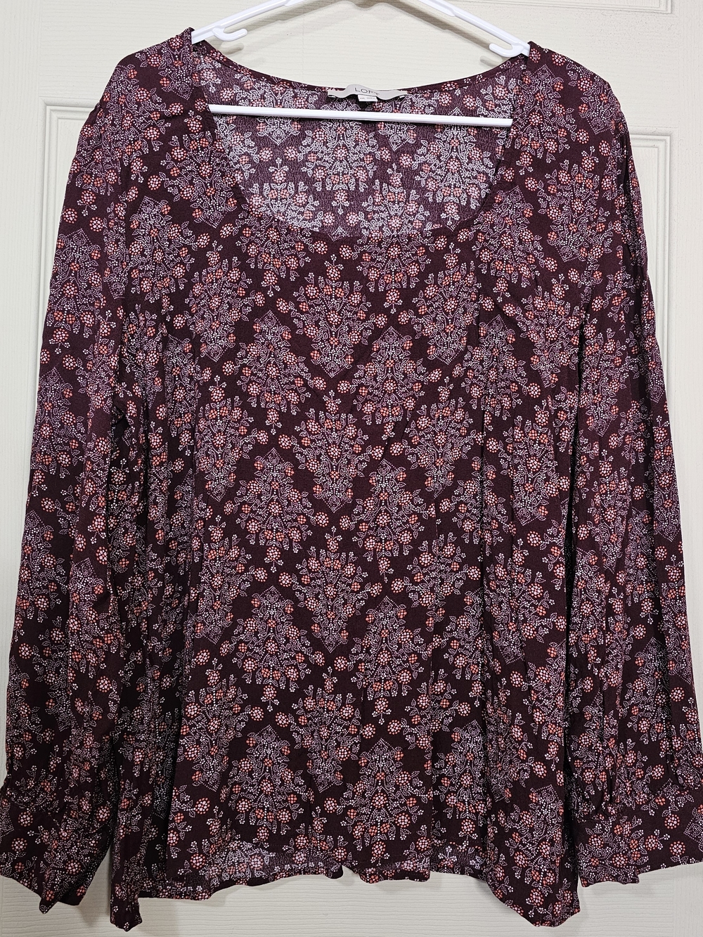 Loft Women's Floral Scoop Neck Long-Sleeve Top - Burgundy